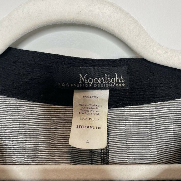 Moonlight Y&S Fashion Design Linen Lagenlook Black Striped Blouse Size Large - Picture 4 of 7